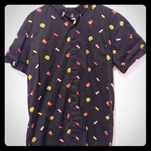 Molokai Surf Co Burgers and Fries button shirt EUC